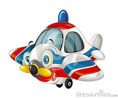 Cartoon happy traditional ambulance or rescue plane with propeller - smiling and flying Cartoon Illustration