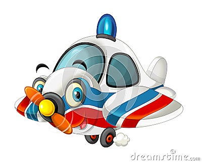 cartoon happy traditional ambulance or rescue plane with propeller - smiling and flying Cartoon Illustration