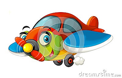 Cartoon happy traditional plane with propeller smiling and flying Cartoon Illustration