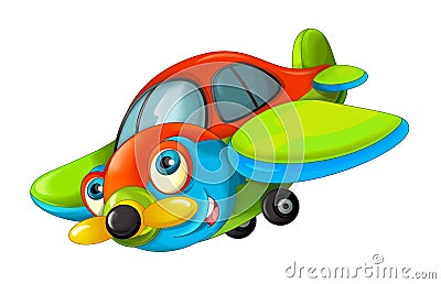 Cartoon happy traditional plane with propeller smiling and flying Cartoon Illustration