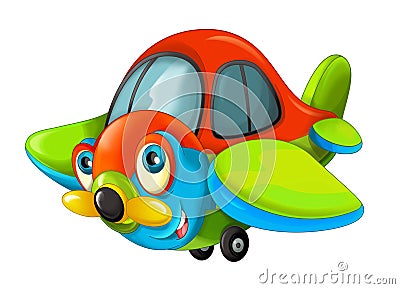 Cartoon happy traditional plane with propeller smiling and flying Cartoon Illustration