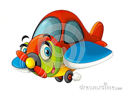 Cartoon happy traditional plane with propeller smiling and flying Cartoon Illustration