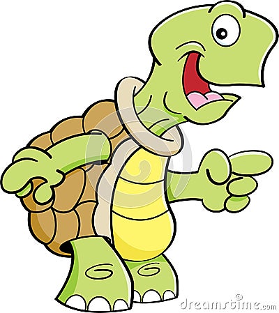 Cartoon happy turtle pointing. Vector Illustration