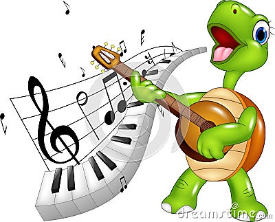 Cartoon happy turtle singing Vector Illustration