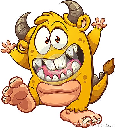 Cartoon happy yellow dancing monster Vector Illustration