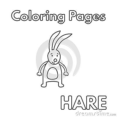 Cartoon Hare Coloring Book Vector Illustration