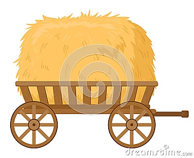 Cartoon hay in wheelbarrow. Farming haymow, fodder straw, agricultural rural haycock flat vector illustration Vector Illustration