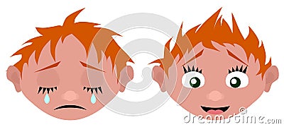 The cartoon head cries and laughs Vector Illustration