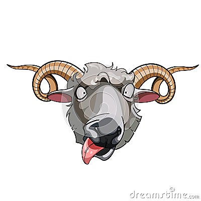 Cartoon head horned sheep Vector Illustration