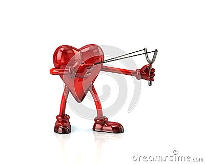 Cartoon heart aiming slingshot Stock Photo