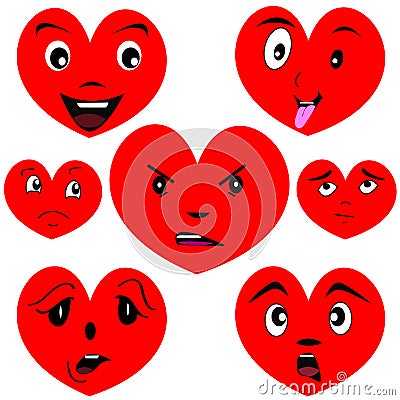 Cartoon heart set with faces Vector Illustration