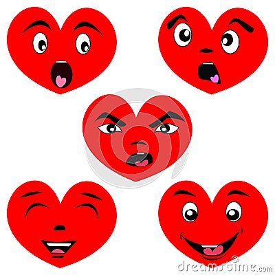 Cartoon heart set with faces Vector Illustration