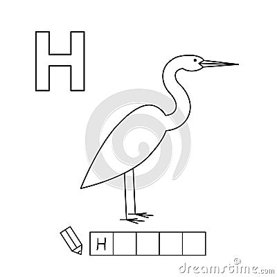 Cartoon Heron Coloring Pages English Alphabet Vector Illustration