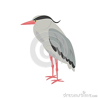 Cartoon heron icon on white background. Vector Illustration
