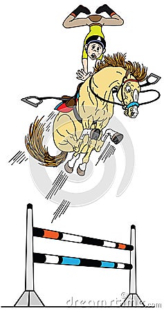 Cartoon high horse jump over obstacle Vector Illustration