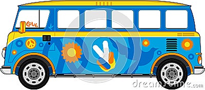 Cartoon Hippie Bus Vector Illustration