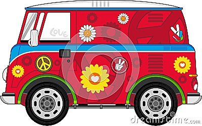 Cartoon Hippie Camper Van Vector Illustration