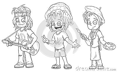 Cartoon hippie with guitar jamaican artist character vector set Vector Illustration