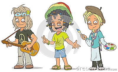 Cartoon hippie jamaican artist characters set Vector Illustration