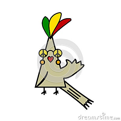 Cartoon hippie parrot greeting you Vector Illustration