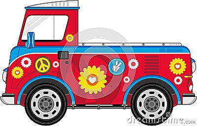 Cartoon Hippie Van Vector Illustration