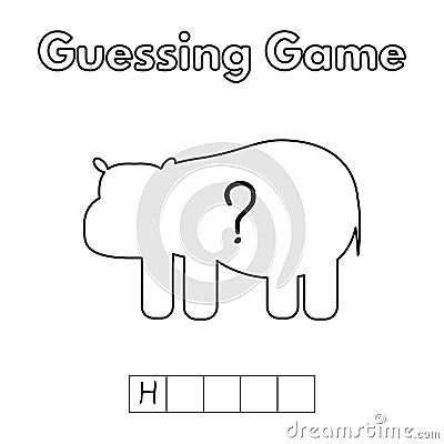 Cartoon Hippo Guessing Game Vector Illustration