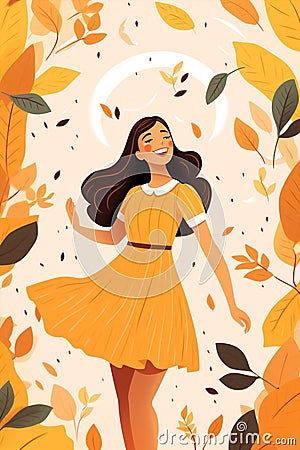 Cartoon holiday meditating cute women nature art design active leaf character fall happy autum Cartoon Illustration