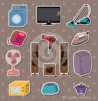 Cartoon home Appliance stickers Vector Illustration