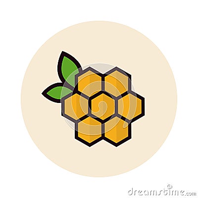 Cartoon honeycomb with leaves icon Vector Illustration