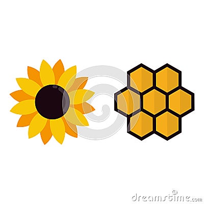 Cartoon honeycomb and sunflower Vector Illustration