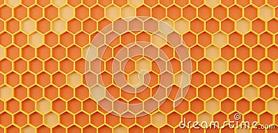 Cartoon honeycomb yellow background. Geometric hexagon pattern. 3D rendering. Stock Photo