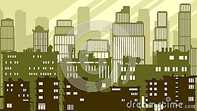 Cartoon horizontal illustration of a big city. Vector Illustration