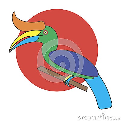 Cartoon Hornbill bird. Vector Illustration