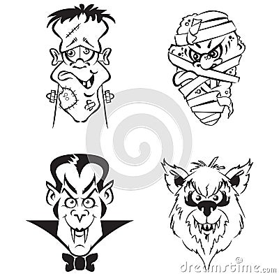 Cartoon Horror Heads Vector Illustration