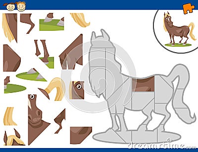 Cartoon horse jigsaw puzzle task Vector Illustration