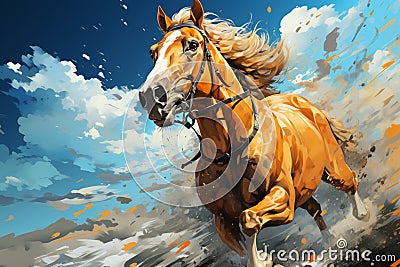 Cartoon horse race, riders compete in equestrian sport Stock Photo