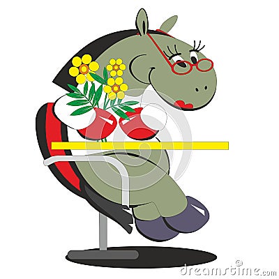 Cartoon horse sitting on chair with flowers 013 Vector Illustration