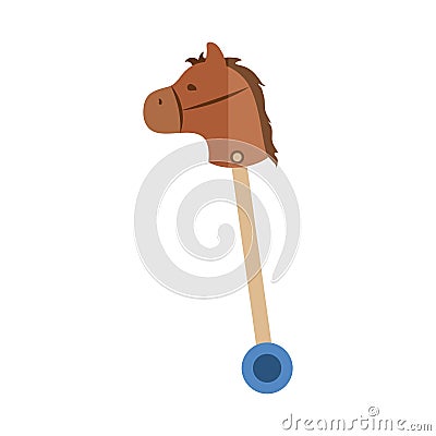 Cartoon horse in stick with wheel toy object for small children to play, flat style icon Vector Illustration