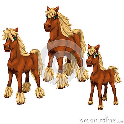 Cartoon horses on white background. Vector Vector Illustration