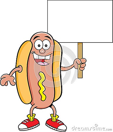 Cartoon hotdog holding a sign Vector Illustration