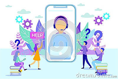 Woman Consulting People Customer Call Helpdesk Vector Illustration