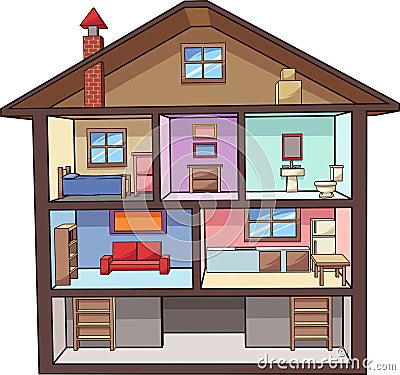 Cartoon house interior with rooms Vector Illustration
