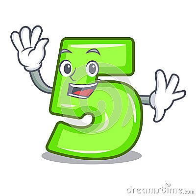 Waving cartoon house number five on wall Vector Illustration