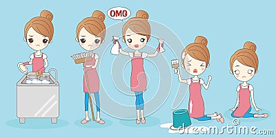 Cartoon housewife do work Vector Illustration