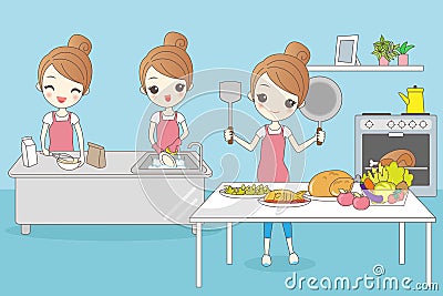 Cartoon housewife do work Vector Illustration