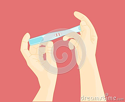 Cartoon Human Hand Holding Pregnancy Test. Vector Vector Illustration