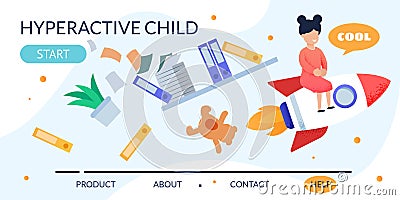 Hyperactive Child on Rocket Metaphor Landing Page Vector Illustration