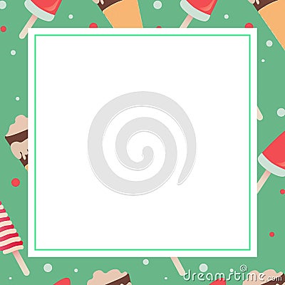 Cartoon ice cream frame vector for flayer, blank, price or social media, mock up or greeting card, Vector Illustration