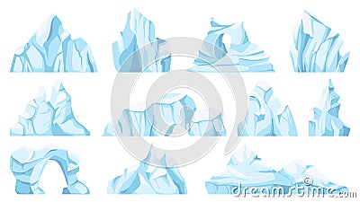 Cartoon iceberg. Drifting arctic glacier or ice rock. Frozen water, antarctic ice peaks, icy mountain for game, nature Vector Illustration