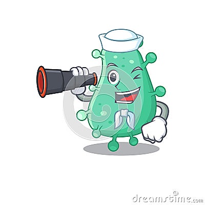 A cartoon icon of agrobacterium tumefaciens Sailor with binocular Vector Illustration